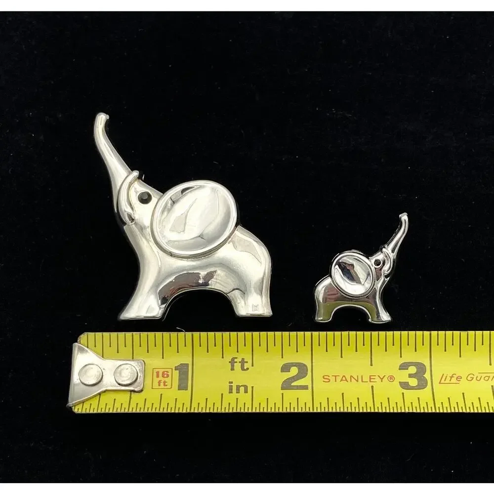 Vintage Elephant Brooch Pendant & Earrings Set Silver Tone